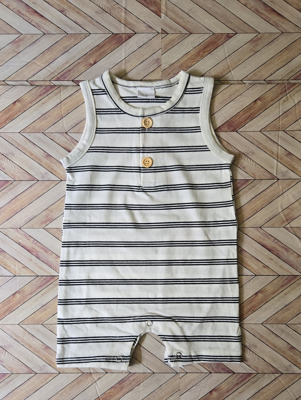 Baby Boy Black & White Striped Romper Jumpsuit Sleeveless Button Jumper 0-3M